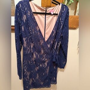 Lilly Pulitzer Navy Blue Lace Wrap Romper - size XL